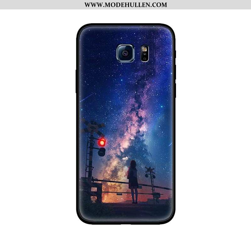 Hülle Samsung Galaxy S6 Edge Karikatur Nette Anti-sturz Handy Weiche Nubuck Schwarz