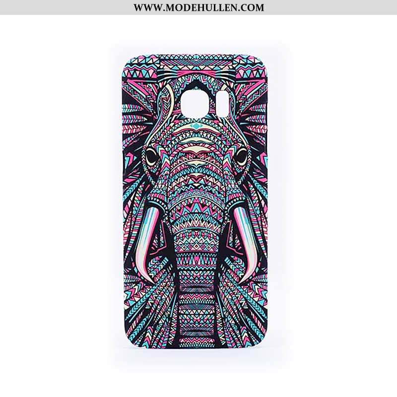 Hülle Samsung Galaxy S6 Edge Nubuck Prägung Case Leuchtende Handy Tier Schwarz