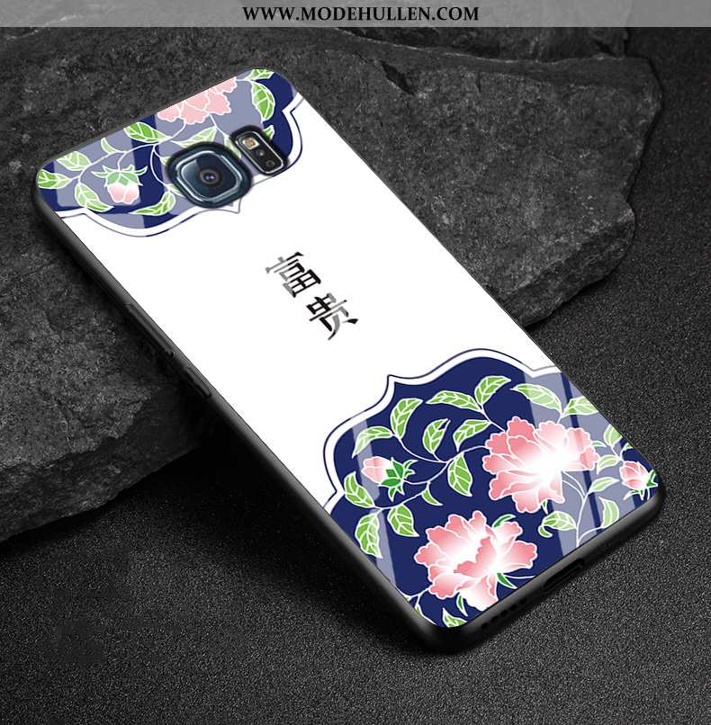 Hülle Samsung Galaxy S6 Edge Schutz Glas Weiß Handy Sterne Case Weiße