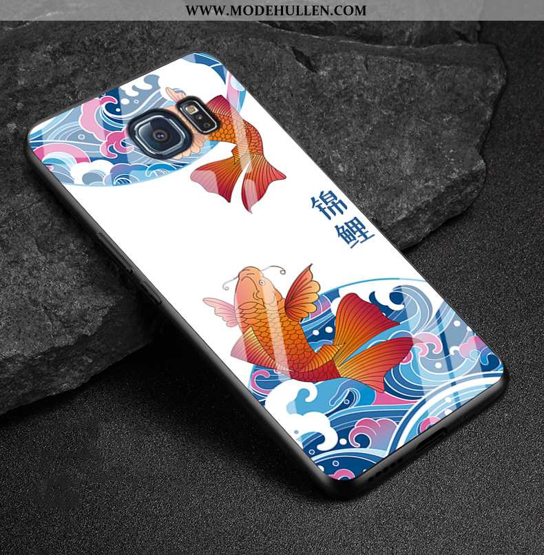 Hülle Samsung Galaxy S6 Edge Schutz Glas Weiß Handy Sterne Case Weiße