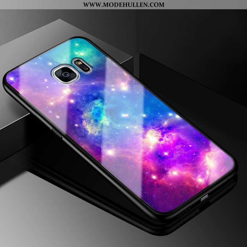 Hülle Samsung Galaxy S7 Edge Schutz Glas Sterne Karikatur Silikon Alles Inklusive Handy Lila