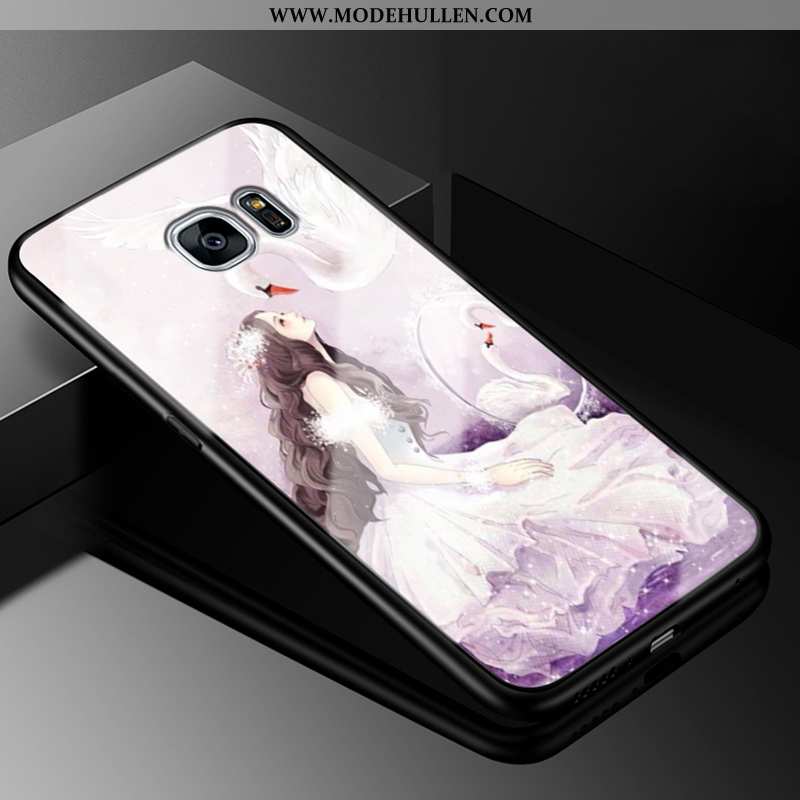 Hülle Samsung Galaxy S7 Edge Schutz Glas Sterne Karikatur Silikon Alles Inklusive Handy Lila