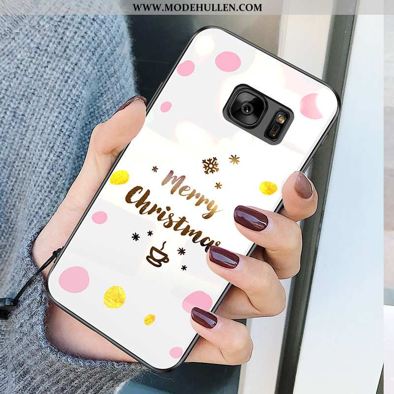 Hülle Samsung Galaxy S7 Glas Trend Case Weiß Sterne Handy Weiße