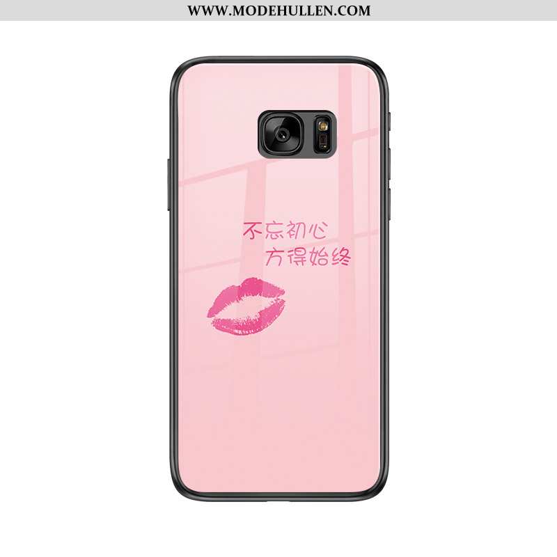 Hülle Samsung Galaxy S7 Glas Trend Neu Handy Sterne Silikon Rosa