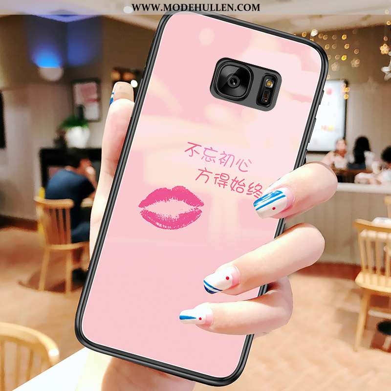 Hülle Samsung Galaxy S7 Glas Trend Neu Handy Sterne Silikon Rosa