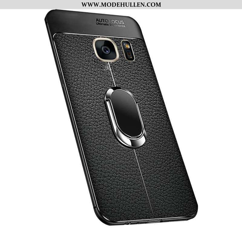 Hülle Samsung Galaxy S7 Muster Silikon Litchi Sterne Handy Schwarz
