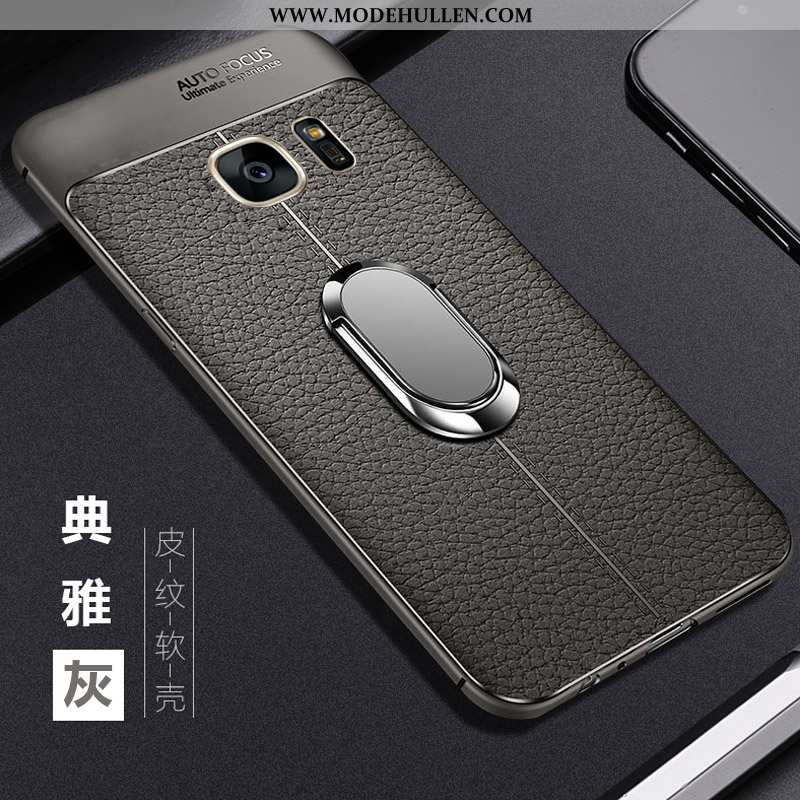 Hülle Samsung Galaxy S7 Muster Silikon Litchi Sterne Handy Schwarz