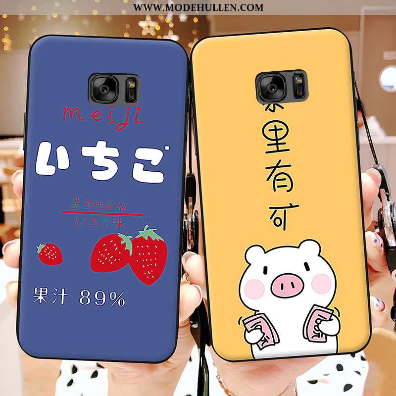 Hülle Samsung Galaxy S7 Silikon Nubuck Handy Karikatur Blau Neu