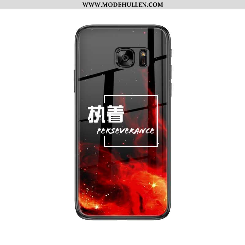 Hülle Samsung Galaxy S7 Silikon Schutz Glas Schwarz Handy Case