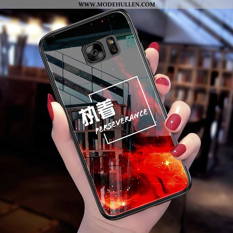 Hülle Samsung Galaxy S7 Silikon Schutz Glas Schwarz Handy Case