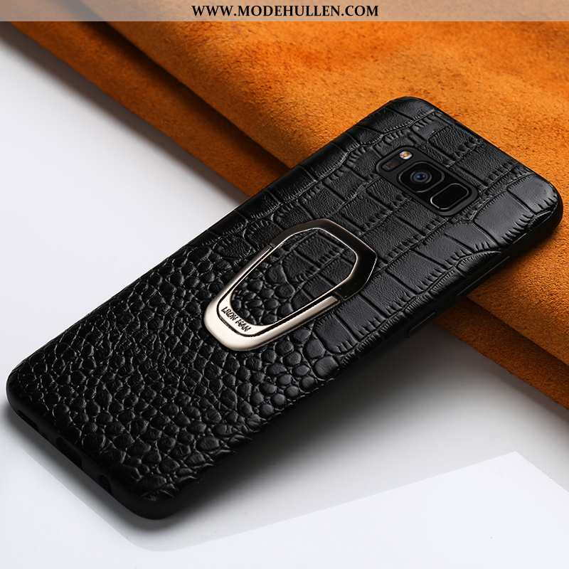 Hülle Samsung Galaxy S8 Lederhülle Echt Leder Ring High-end Sterne Schwarz Case