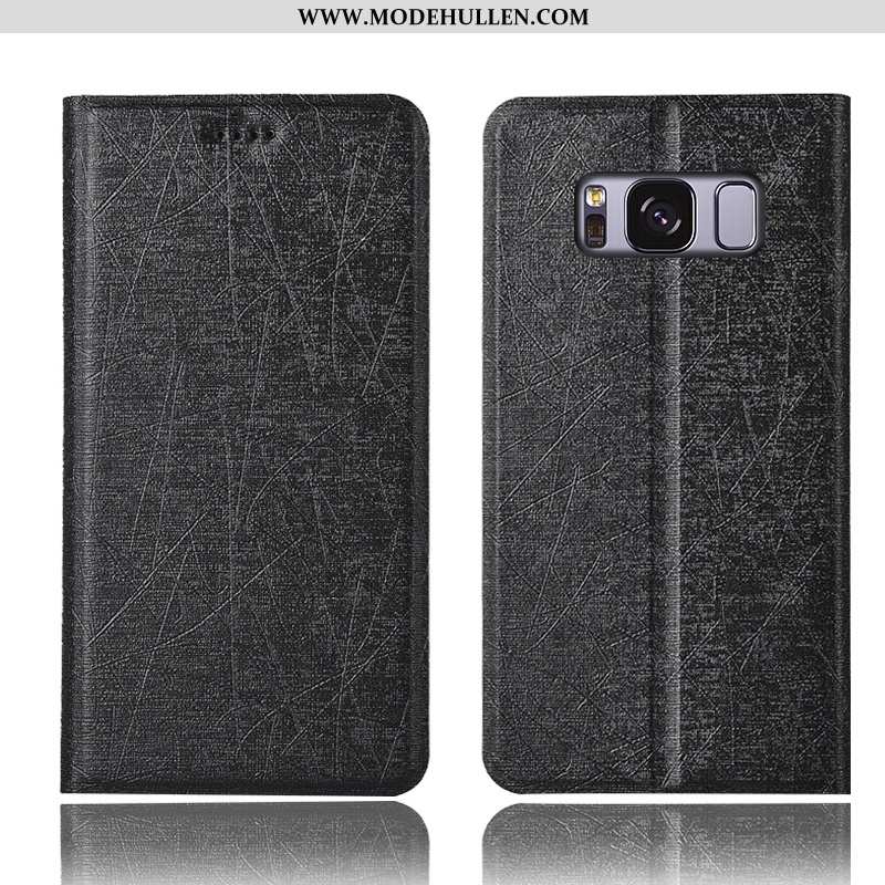 Hülle Samsung Galaxy S8+ Lederhülle Schutz Seide Case Schwarz Handy