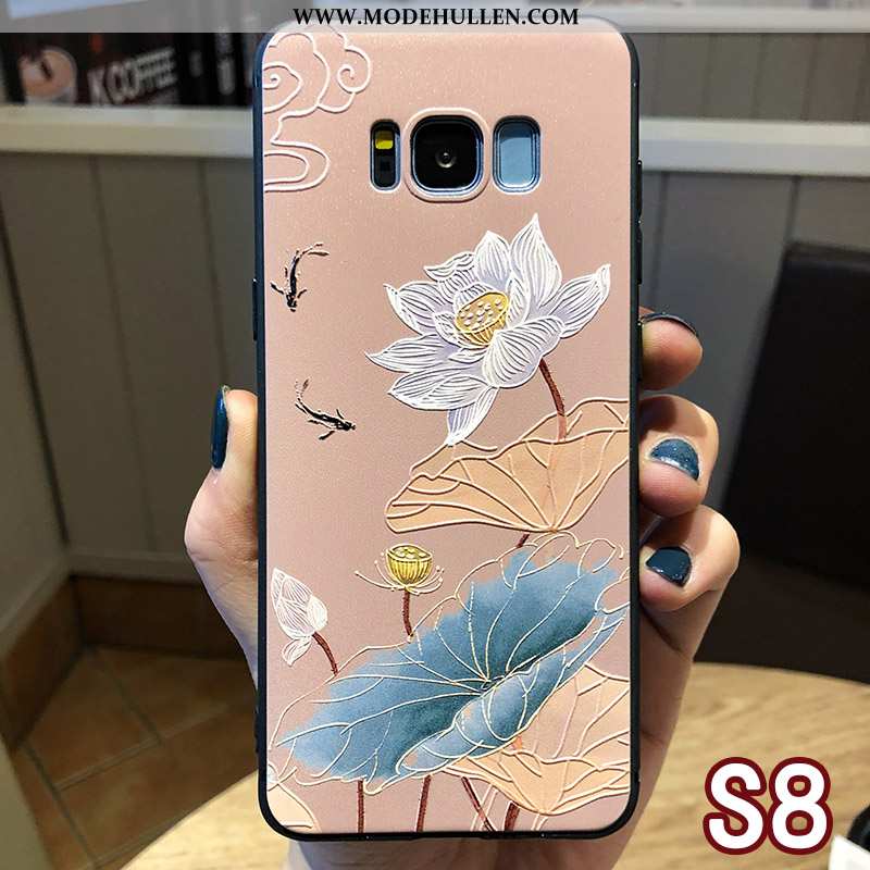 Hülle Samsung Galaxy S8 Schutz Prägung Blumen Hängender Hals Anti-sturz Handy Blau