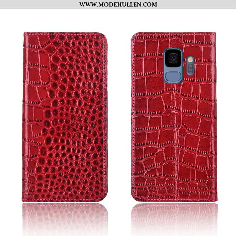 Hülle Samsung Galaxy S9 Echt Leder Weiche Case Neu Krokodilmuster Clamshell Schutz Braun