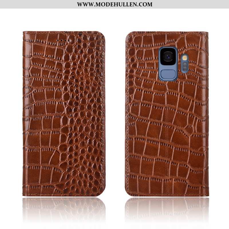 Hülle Samsung Galaxy S9 Echt Leder Weiche Case Neu Krokodilmuster Clamshell Schutz Braun