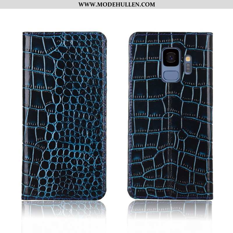 Hülle Samsung Galaxy S9 Echt Leder Weiche Case Neu Krokodilmuster Clamshell Schutz Braun