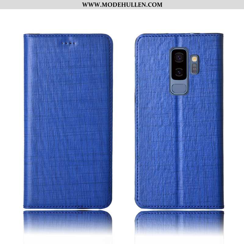 Hülle Samsung Galaxy S9+ Echt Leder Weiche Clamshell Schutz Blau Einfassung Anti-sturz