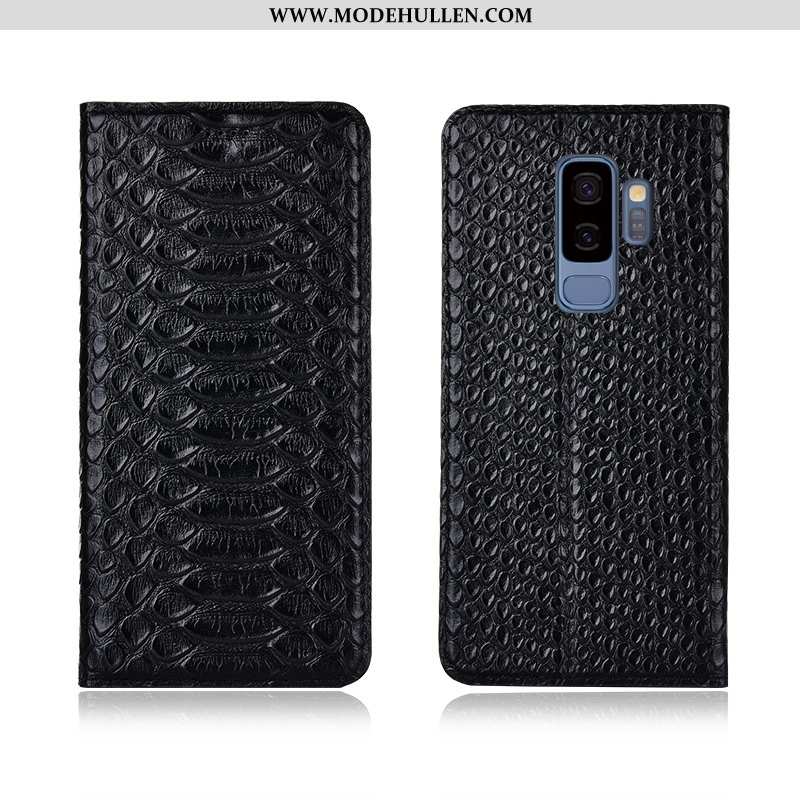 Hülle Samsung Galaxy S9+ Lederhülle Echt Leder Neu Muster Schutz Weiche Einfassung Schwarz