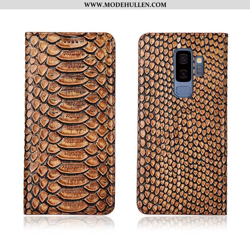 Hülle Samsung Galaxy S9+ Lederhülle Echt Leder Neu Muster Schutz Weiche Einfassung Schwarz