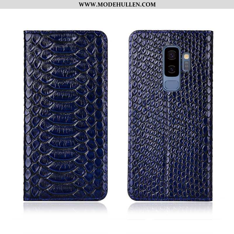 Hülle Samsung Galaxy S9+ Lederhülle Echt Leder Neu Muster Schutz Weiche Einfassung Schwarz