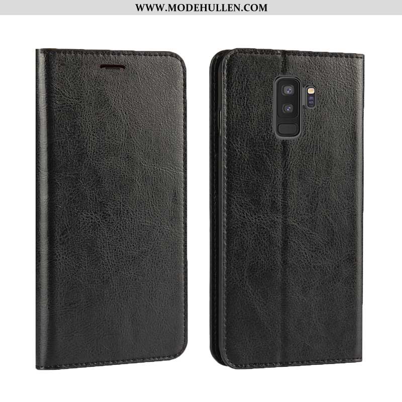 Hülle Samsung Galaxy S9+ Lederhülle Luxus Clamshell Sterne Handy Karte Echt Leder Dunkelblau