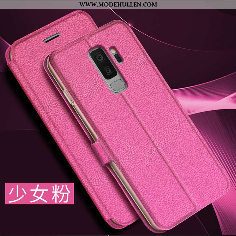 Hülle Samsung Galaxy S9+ Schutz Lederhülle Rot Anti-sturz Clamshell Business Sterne Rosa