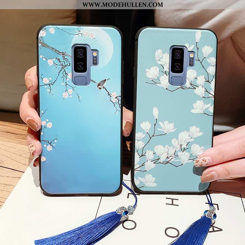 Hülle Samsung Galaxy S9+ Schutz Prägung Chinesische Art Pu Blau Weiche Alles Inklusive