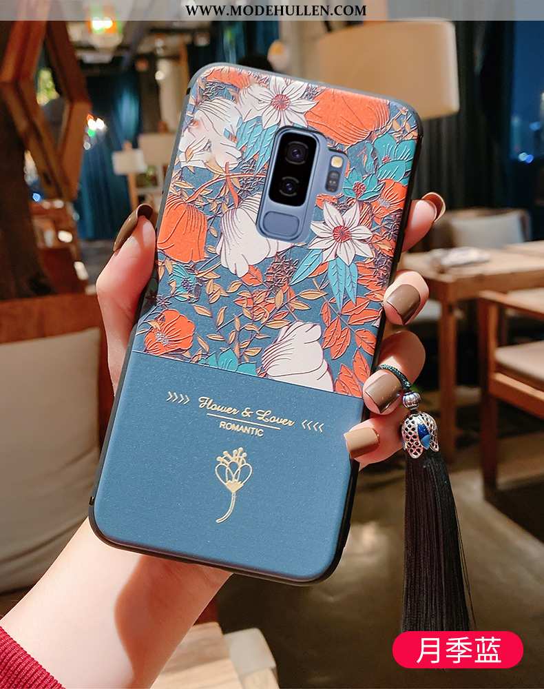 Hülle Samsung Galaxy S9+ Schutz Prägung Chinesische Art Pu Blau Weiche Alles Inklusive