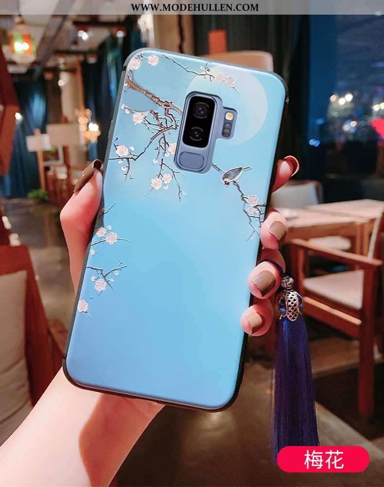 Hülle Samsung Galaxy S9+ Schutz Prägung Chinesische Art Pu Blau Weiche Alles Inklusive