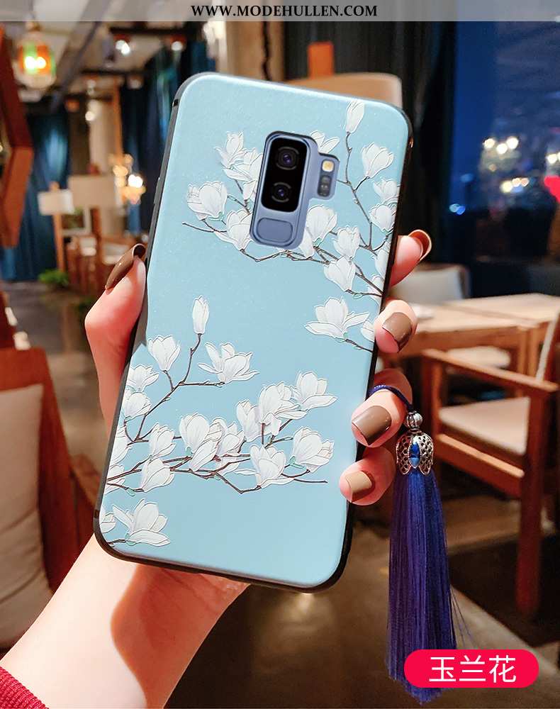 Hülle Samsung Galaxy S9+ Schutz Prägung Chinesische Art Pu Blau Weiche Alles Inklusive