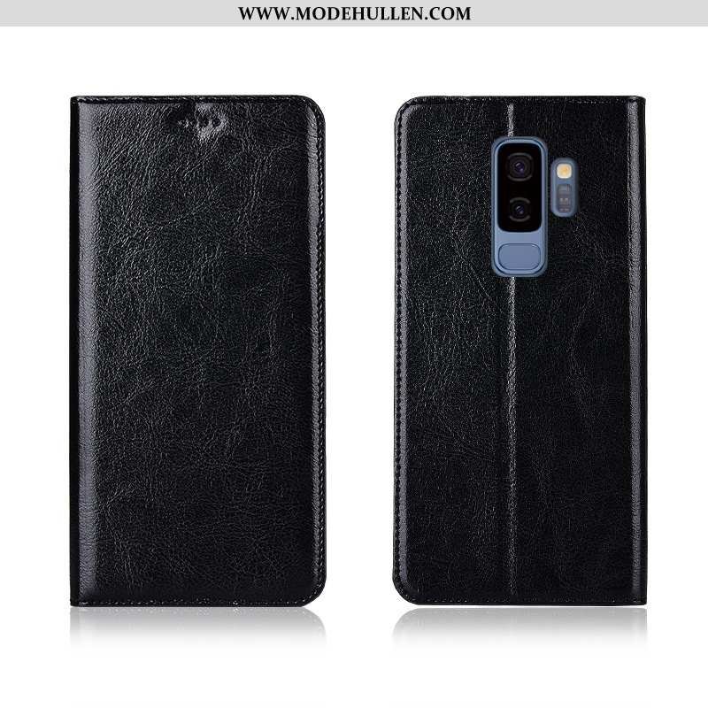 Hülle Samsung Galaxy S9+ Silikon Schutz Lederhülle Echt Leder Weiche Sterne Khaki