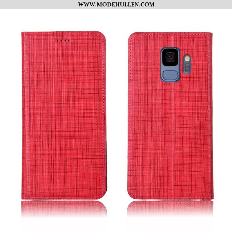Hülle Samsung Galaxy S9 Weiche Silikon Echt Leder Lederhülle Handy Anti-sturz Clamshell Rote