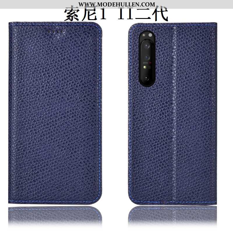 Hülle Sony Xperia 1 Ii Echt Leder Muster Case Mesh Anti-sturz Schutz Schwarz