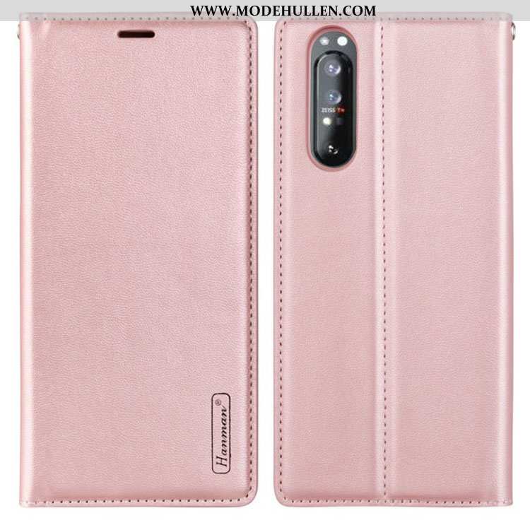 Hülle Sony Xperia 1 Ii Lederhülle Echt Leder Handy Rosa Case Folio Magnetismus