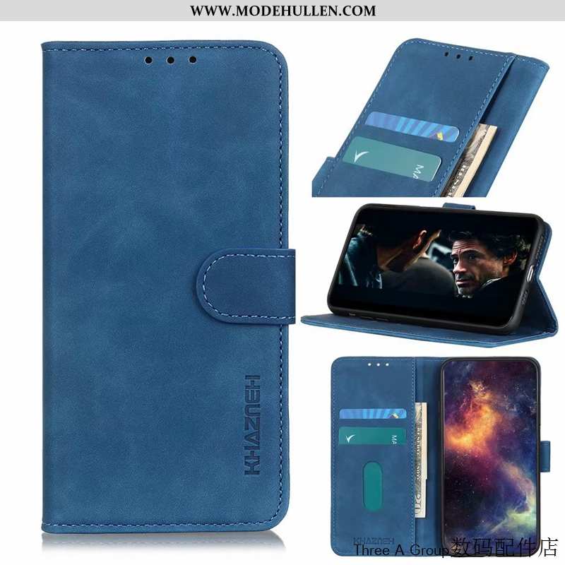 Hülle Sony Xperia 1 Ii Lederhülle Nubuck Handy Folio Blau Karte