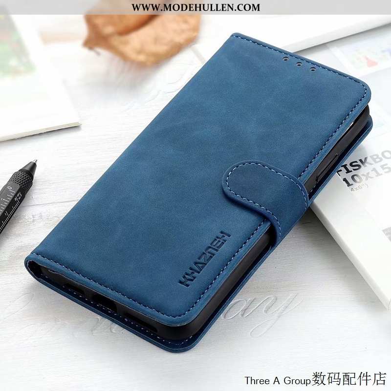 Hülle Sony Xperia 1 Ii Lederhülle Nubuck Handy Folio Blau Karte