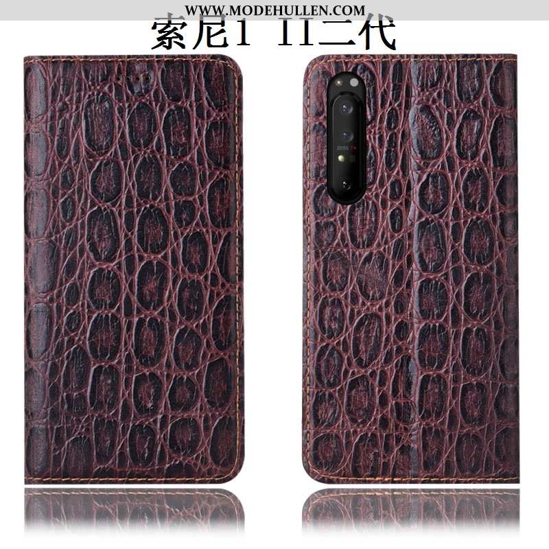 Hülle Sony Xperia 1 Ii Muster Schutz Anti-sturz Handy Folio Case Braun