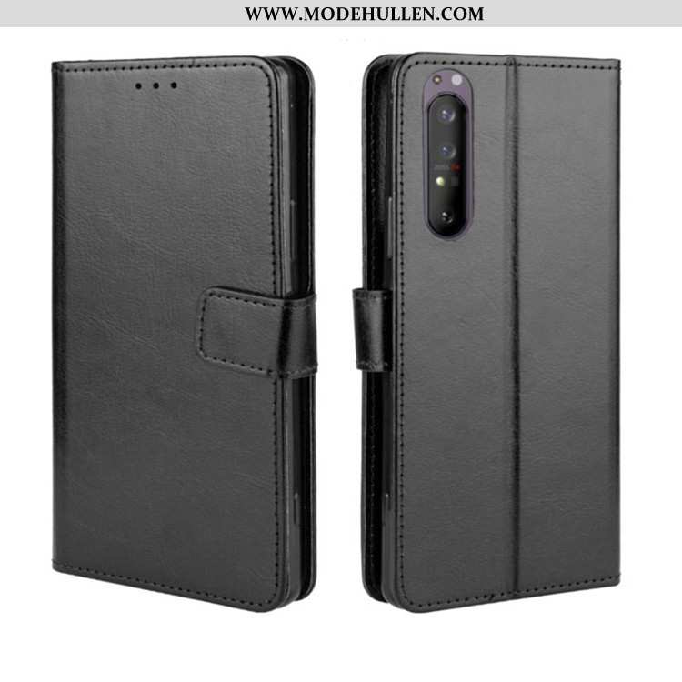 Hülle Sony Xperia 1 Ii Schutz Lederhülle Case Schwarz Geldbörse Folio Handy