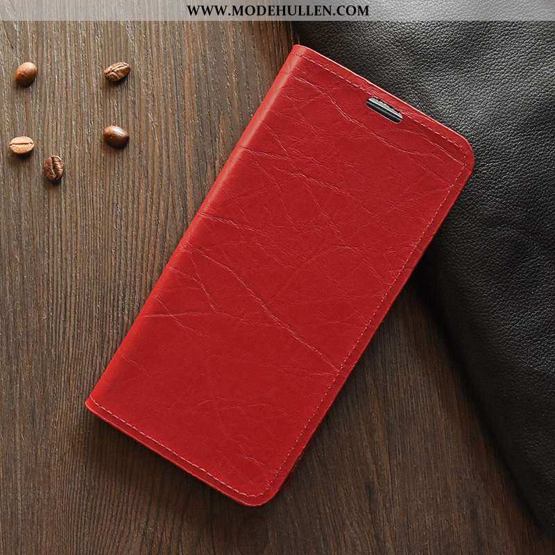 Hülle Sony Xperia 1 Schutz Leder Handy Rot Folio Rote