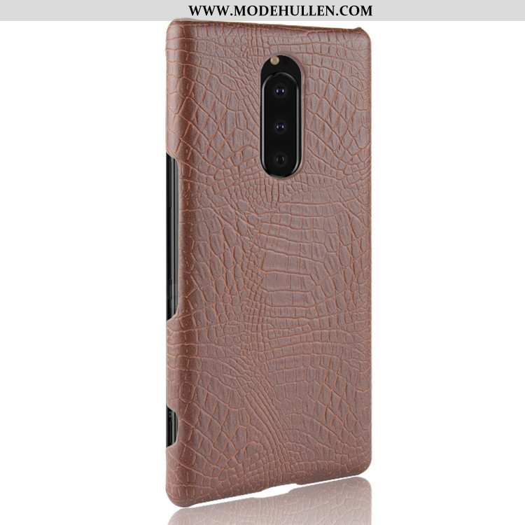 Hülle Sony Xperia 1 Schutz Leder Qualität Dunkelblau Krokodilmuster Case