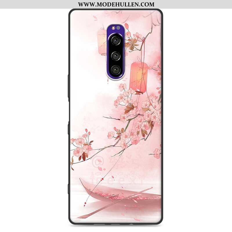 Hülle Sony Xperia 1 Schutz Nubuck Silikon Rosa Handy Weiche Chinesische Art