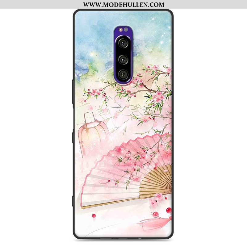 Hülle Sony Xperia 1 Schutz Nubuck Silikon Rosa Handy Weiche Chinesische Art