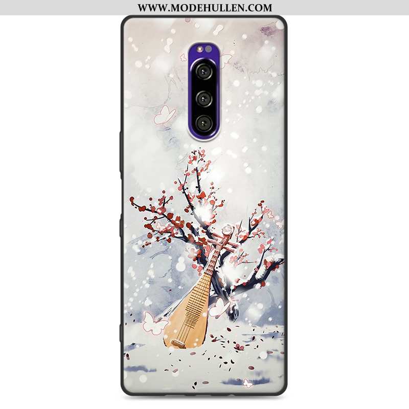 Hülle Sony Xperia 1 Schutz Nubuck Silikon Rosa Handy Weiche Chinesische Art