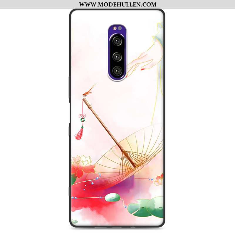 Hülle Sony Xperia 1 Schutz Nubuck Silikon Rosa Handy Weiche Chinesische Art