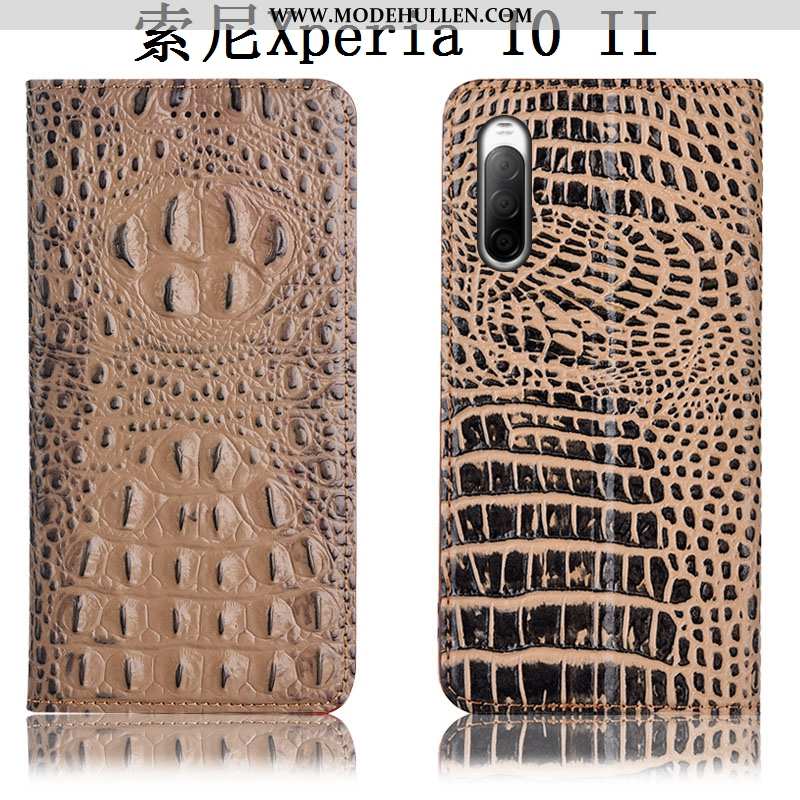 Hülle Sony Xperia 10 Ii Schutz Echt Leder Blau Handy Folio Case