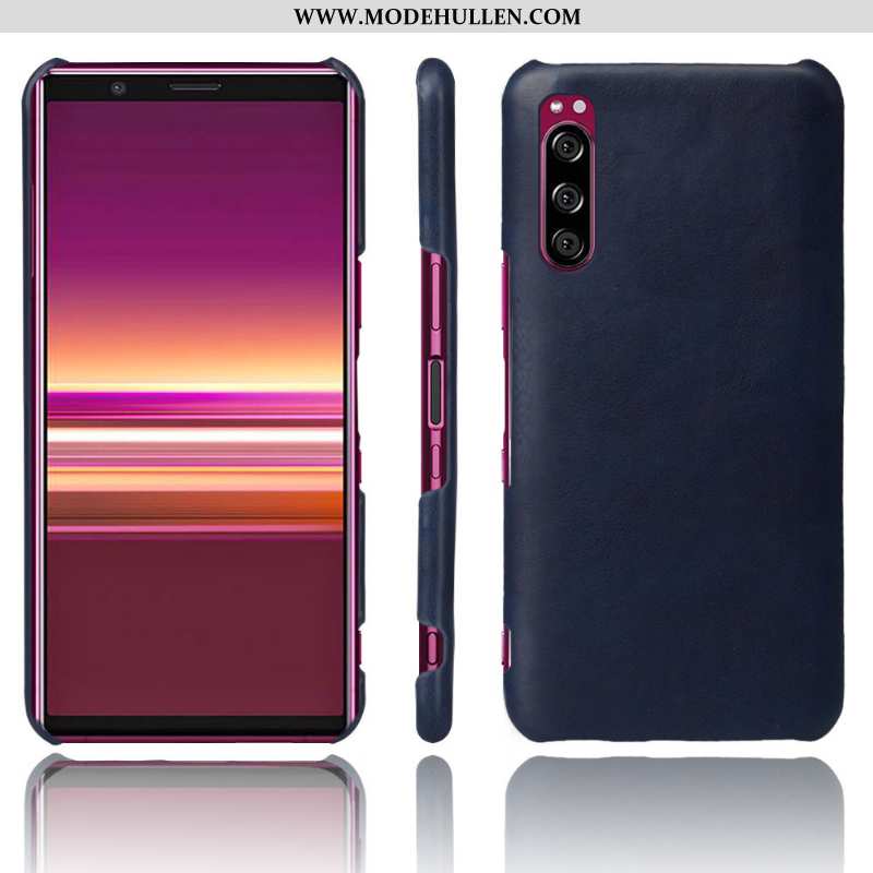 Hülle Sony Xperia 10 Ii Schutz Leder Dunkelblau Qualität Case Handy