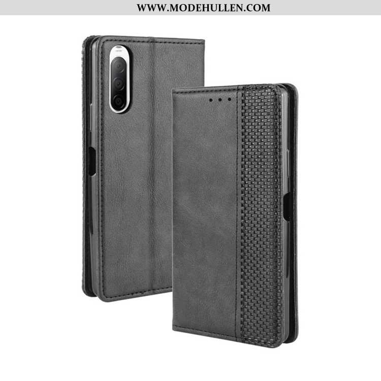 Hülle Sony Xperia 10 Ii Schutz Lederhülle Handy Folio Case Schwarz