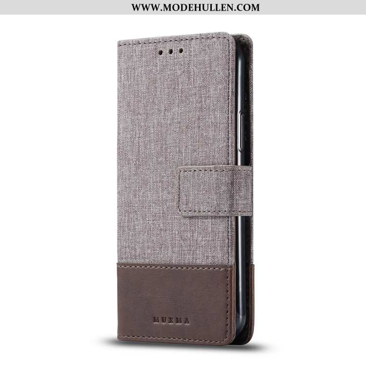 Hülle Sony Xperia 10 Plus Lederhülle Muster Folio Case Schutz Denim Grau