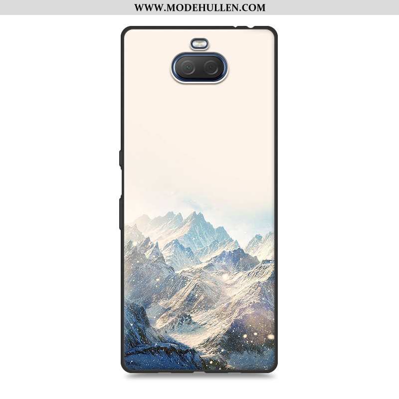 Hülle Sony Xperia 10 Plus Silikon Schutz Case Grau Landschaft Gemalt Weiche