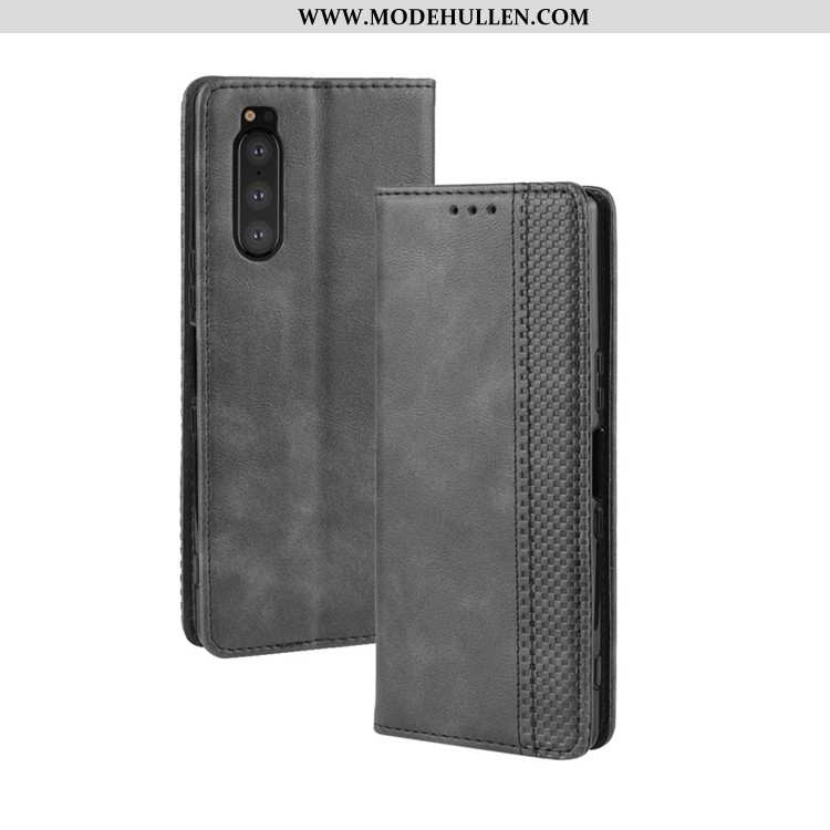 Hülle Sony Xperia 5 Geldbörse Schutz Case Schwarz Folio Magnetismus Handy